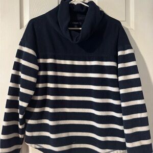 Chaps Navy and White Striped Funnel Neck Fleece top